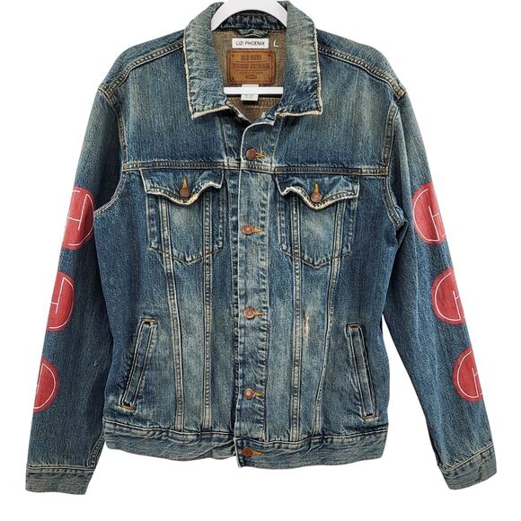LIZI PHOENIX Old Navy Custom Hand-painted Blue Jean Trucker Jacket Men's Size L - Picture 1 of 11